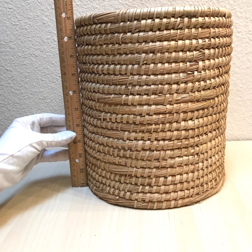 Handmade Rattan Cylindrical Basket 10"h x 9"w walls 1/2 inch thick. Like New. - Picture 6 of 6